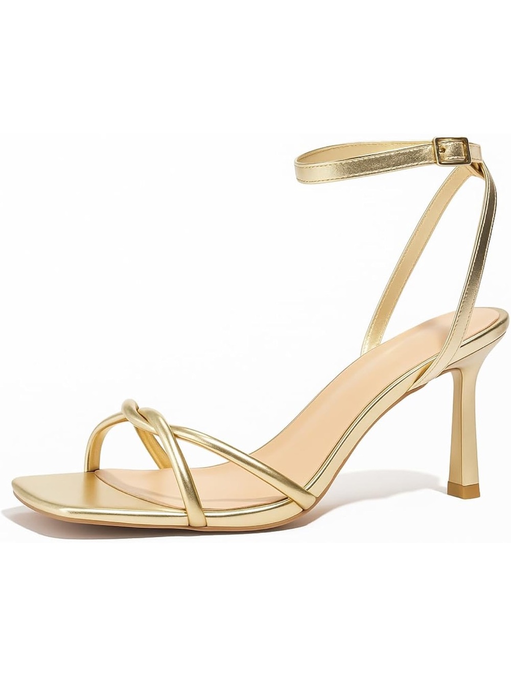 NWT Square Open Toe Strappy Heels Comfortable, Gold